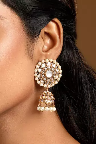 Gold plated kundan floral stud jhumkas