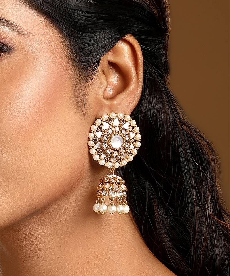 Gold plated kundan floral stud jhumkas