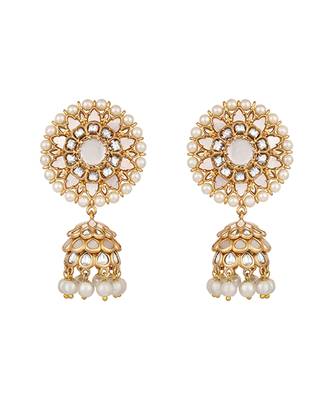 Gold plated kundan floral stud jhumkas 3