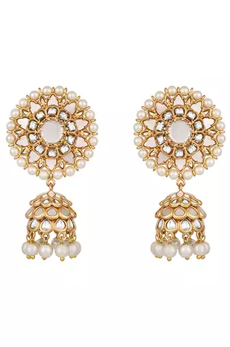 Gold plated kundan floral stud jhumkas