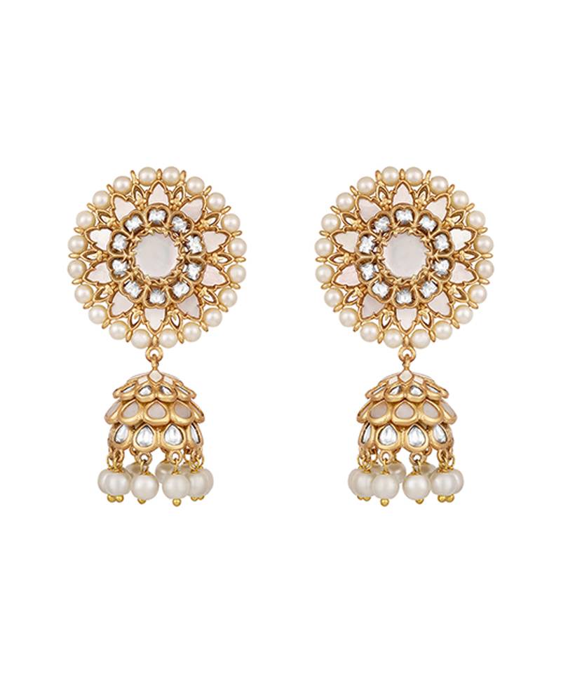 Gold plated kundan floral stud jhumkas