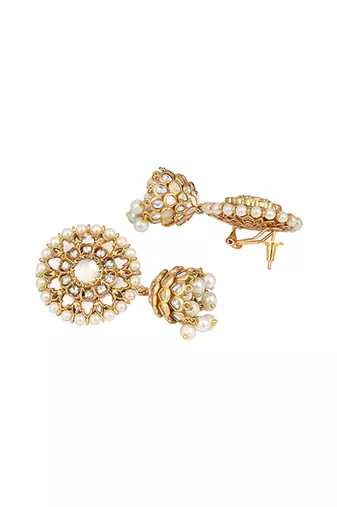 Gold plated kundan floral stud jhumkas