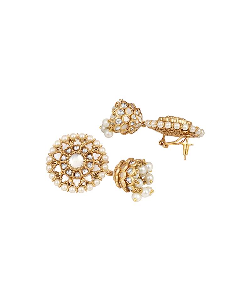 Gold plated kundan floral stud jhumkas