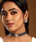 Grey kundan polki beaded necklace set