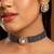 Grey kundan polki beaded necklace set
