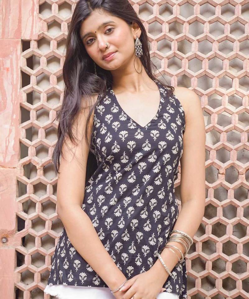 The Charcoal Boota Halter Kurti