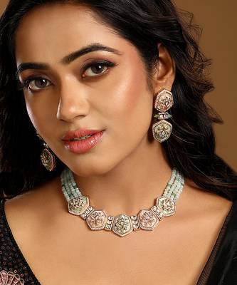 Mint green blush pink meenakari necklace set 1