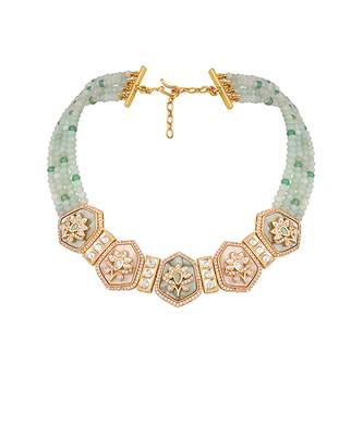 Mint green blush pink meenakari necklace set 3