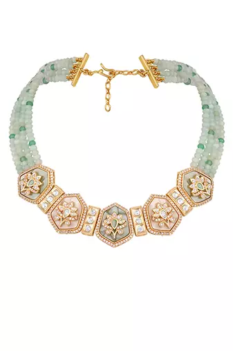 Mint green blush pink meenakari necklace set