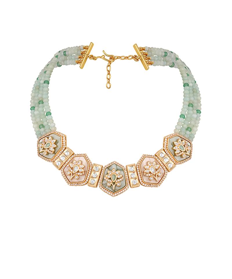 Mint green blush pink meenakari necklace set