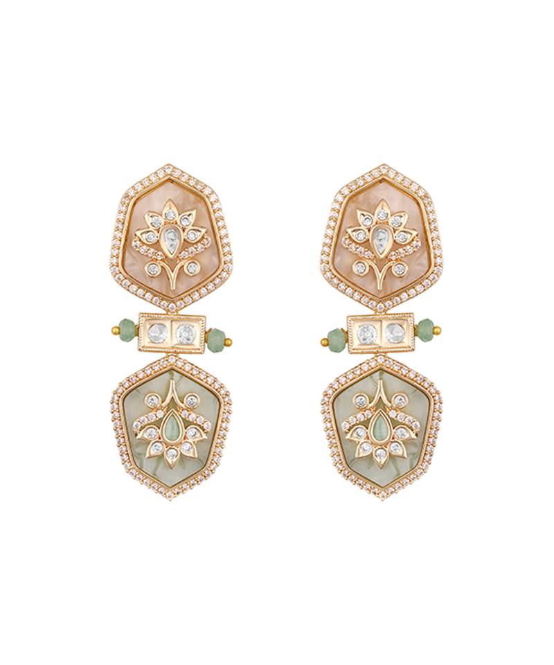 Mint green blush pink meenakari necklace set