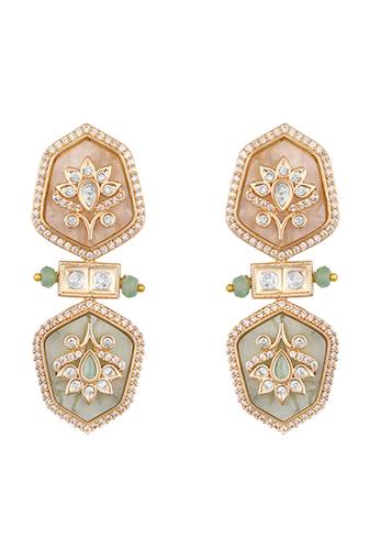 Mint green blush pink meenakari dangler earrings