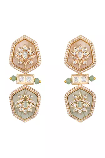 Mint green blush pink meenakari dangler earrings