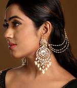 Gold plated kundan chandbali earrings with earchains
