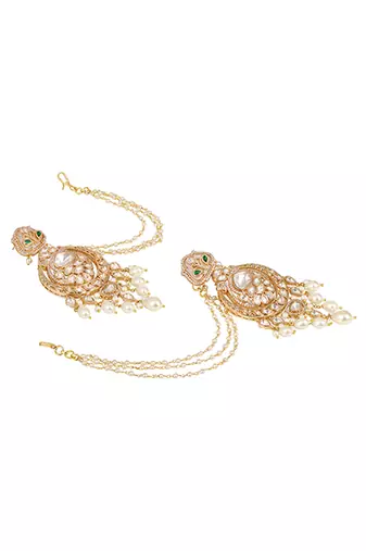 Gold plated kundan chandbali earrings with earchains