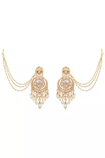 Gold plated kundan chandbali earrings with earchains