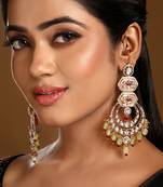 Multicolor stones meenakari chandbali earrings with earchains