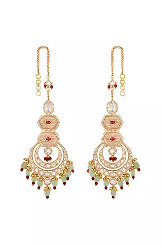 Multicolor stones meenakari chandbali earrings with earchains