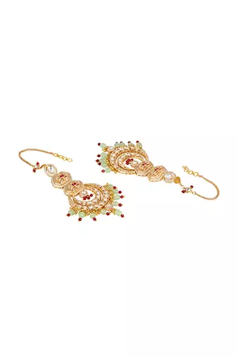 Multicolor stones meenakari chandbali earrings with earchains