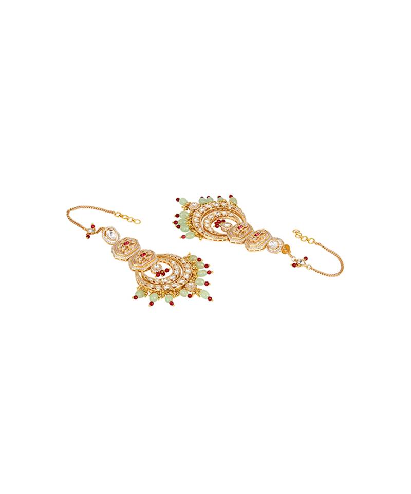 Multicolor stones meenakari chandbali earrings with earchains
