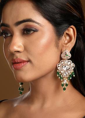 Green stones meenakari dangler earrings 1