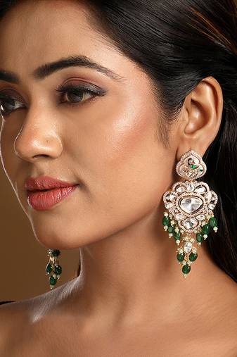 Green stones meenakari dangler earrings