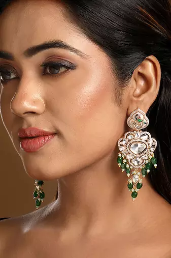 Green stones meenakari dangler earrings