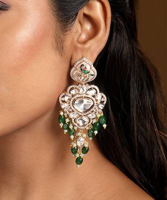 Green stones meenakari dangler earrings 2