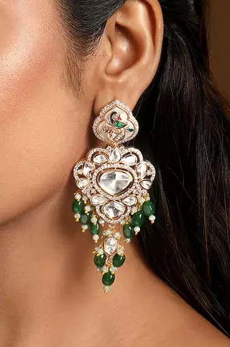 Green stones meenakari dangler earrings