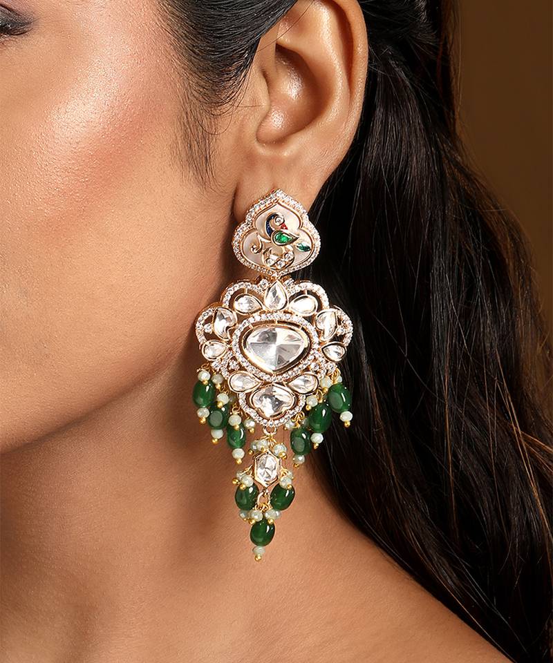 Green stones meenakari dangler earrings