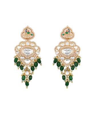Green stones meenakari dangler earrings 3