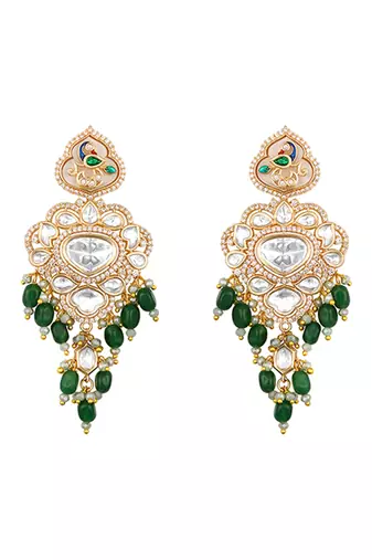 Green stones meenakari dangler earrings