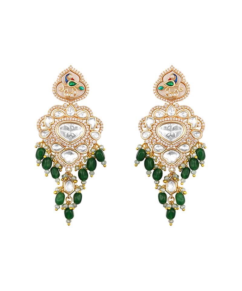 Green stones meenakari dangler earrings