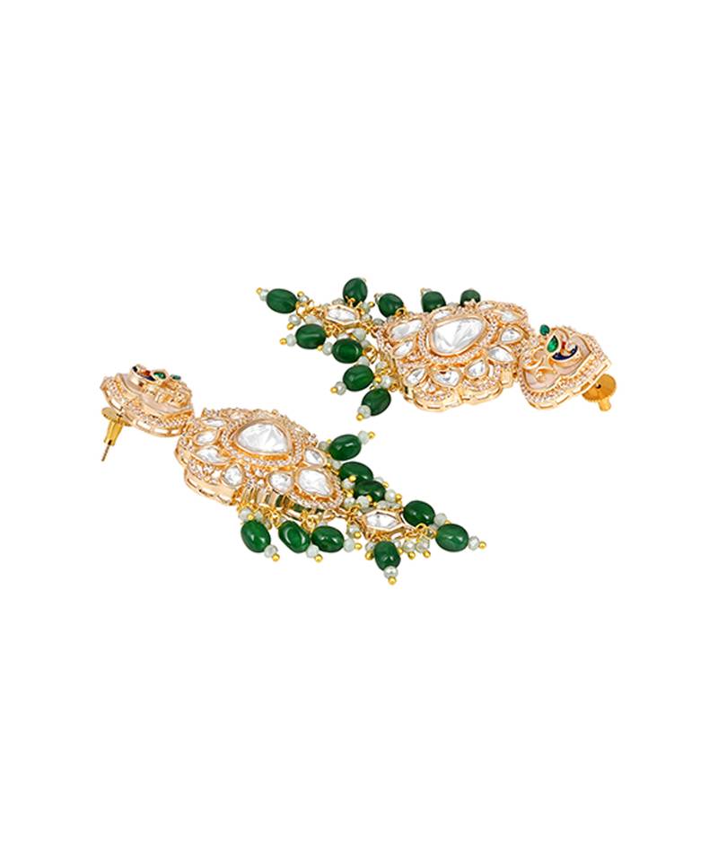 Green stones meenakari dangler earrings