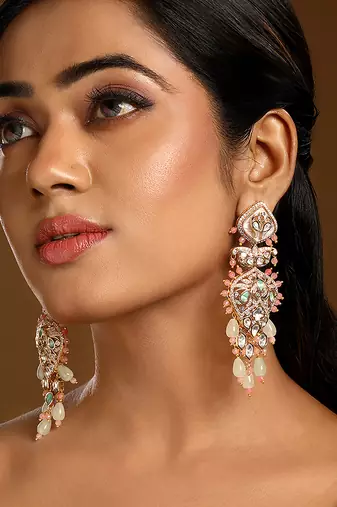 Multicolor stones kundan dangler earrings