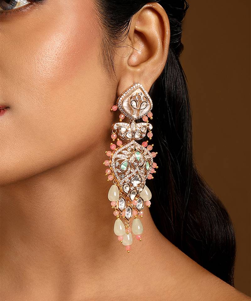 Multicolor stones kundan dangler earrings