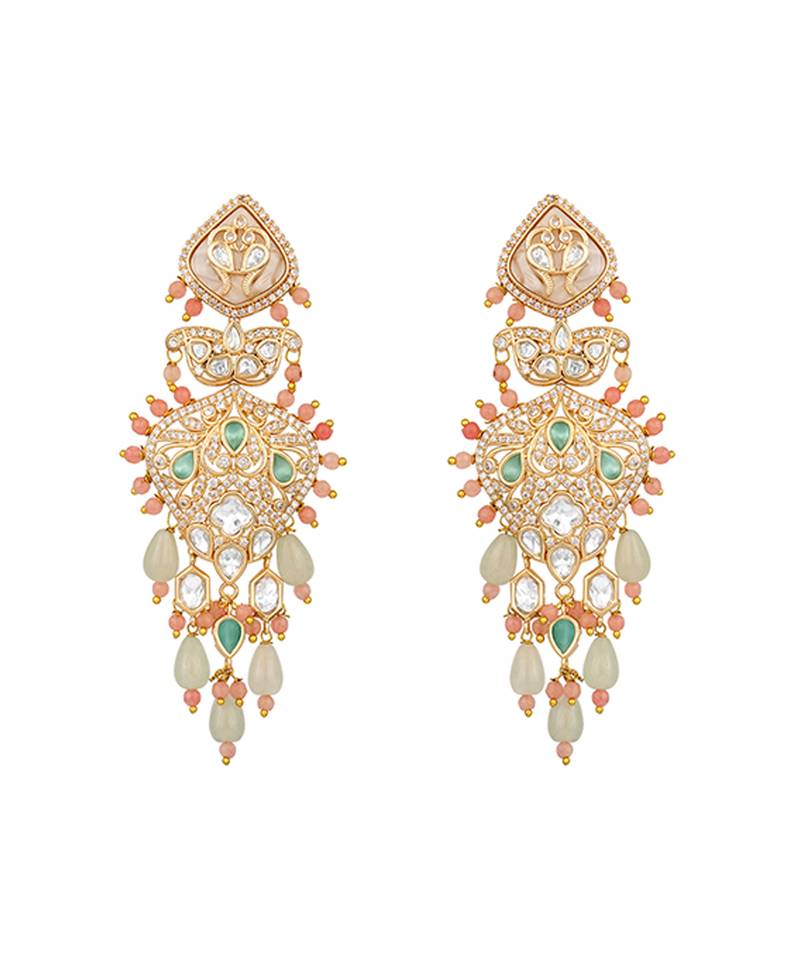 Multicolor stones kundan dangler earrings