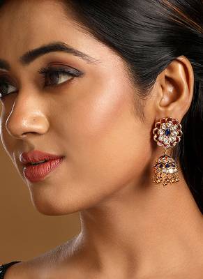 Pink stones kundan polki jhumkas 1