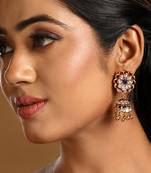 Pink stones kundan polki jhumkas