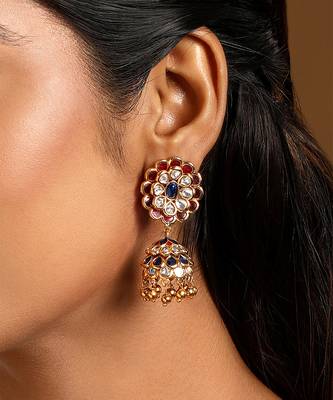 Pink stones kundan polki jhumkas 2