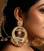 Gold plated chandbali hoop earrings with earchains
