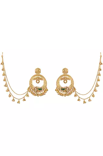 Gold plated chandbali hoop earrings with earchains