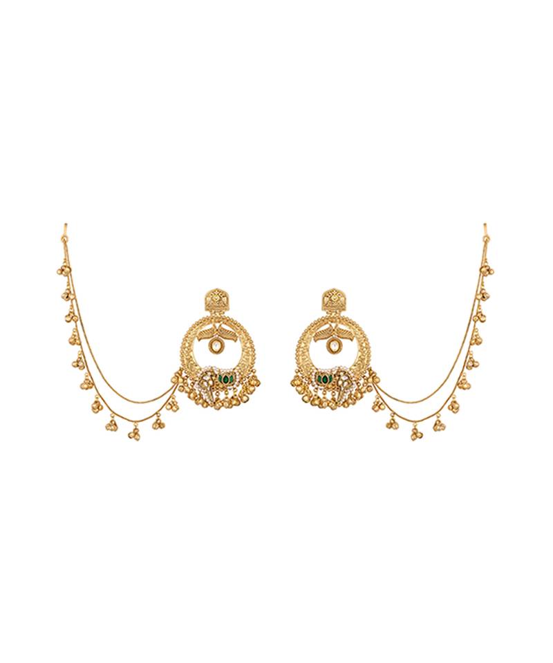 Gold plated chandbali hoop earrings with earchains