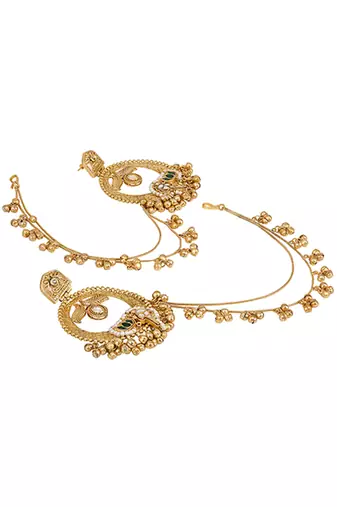 Gold plated chandbali hoop earrings with earchains