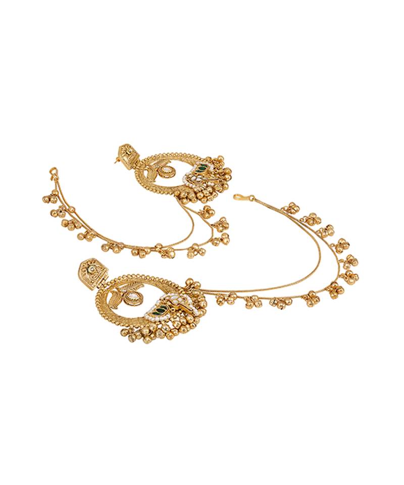 Gold plated chandbali hoop earrings with earchains