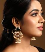 Green stones kundan jhumkas with earchains