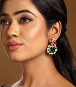 Emerald green stones kundan polki earrings