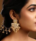 Gold plated kundan polki earrings with earchains