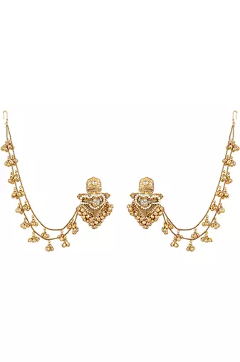 Gold plated kundan polki earrings with earchains