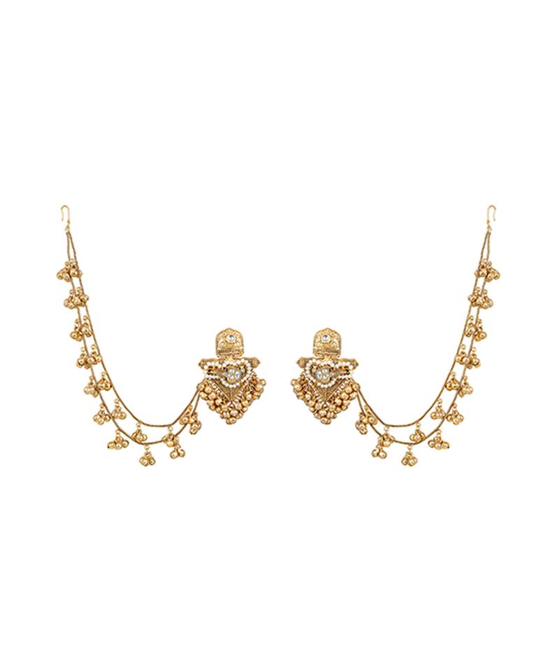 Gold plated kundan polki earrings with earchains